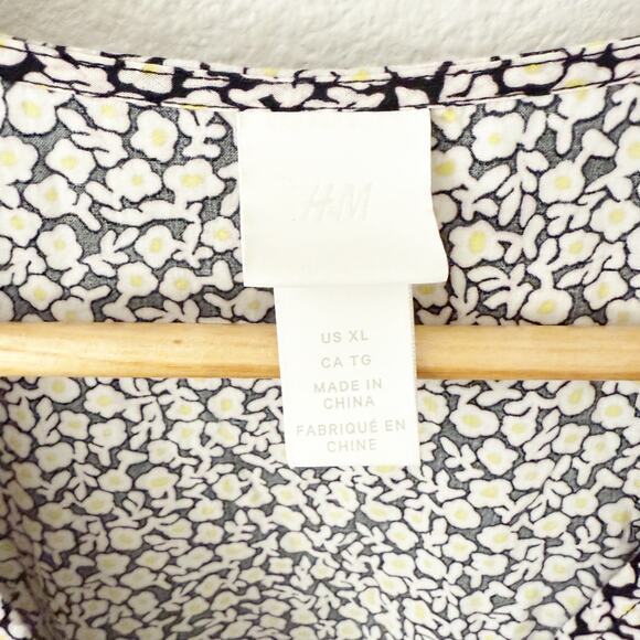 H&M | Floral Puff Sleeve Dress Ruffles black White Yellow Pink Cottagecore | XL - Picture 6 of 9